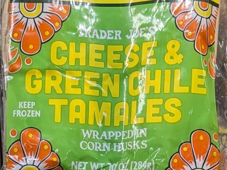 Bags of Trader Joe's cheese-and-green-chile tamales.