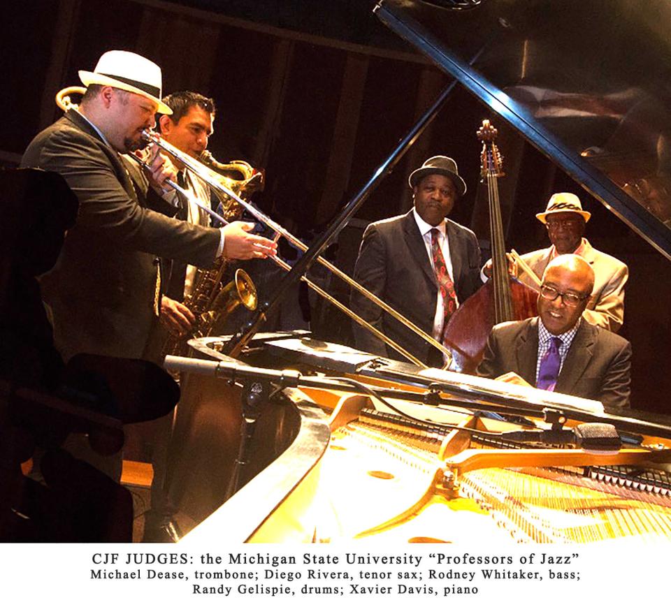 Professional jazz musicians from the faculty at Michigan State University perform Friday at the Notre Dame Collegiate Jazz Festival. They are, from left, Michael Dease, Diego Rivera, Rodney Whitaker, Randy Gelispie and Xavier Davis.