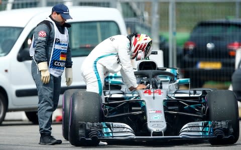 Formula One F1 - German Grand Prix - Hockenheimring, Hockenheim, Germany - July 21, 2018 Mercedes' Lewis Hamilton gets out of his car during qualifying - Credit: reuters