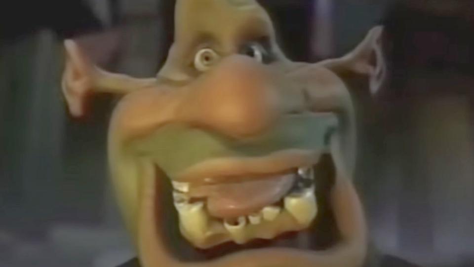 The original version of Shrek, a scarier take, with a big goofy smile