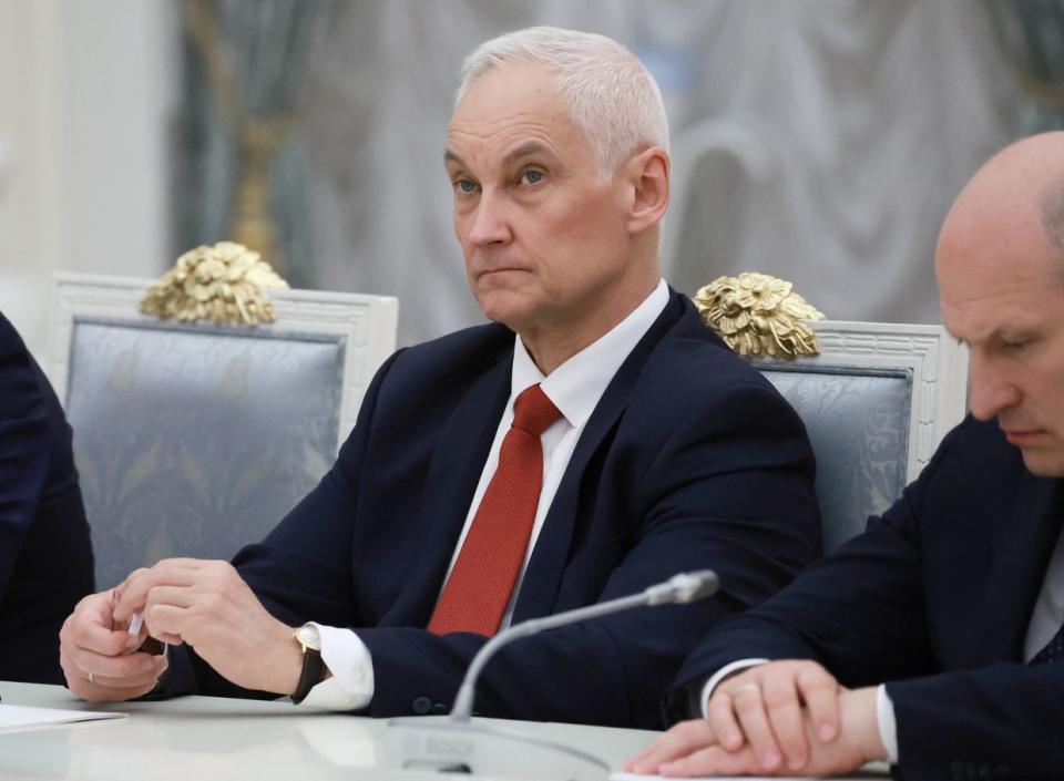 Russian Defence Minister Andrey Belousov attends a meeting of Vladimir Putin with his new cabinet at the Kremlin in Moscow, Russia, on May 14, 2024. (Vyacheslav Prokofyev /POOL/AFP via Getty Images)