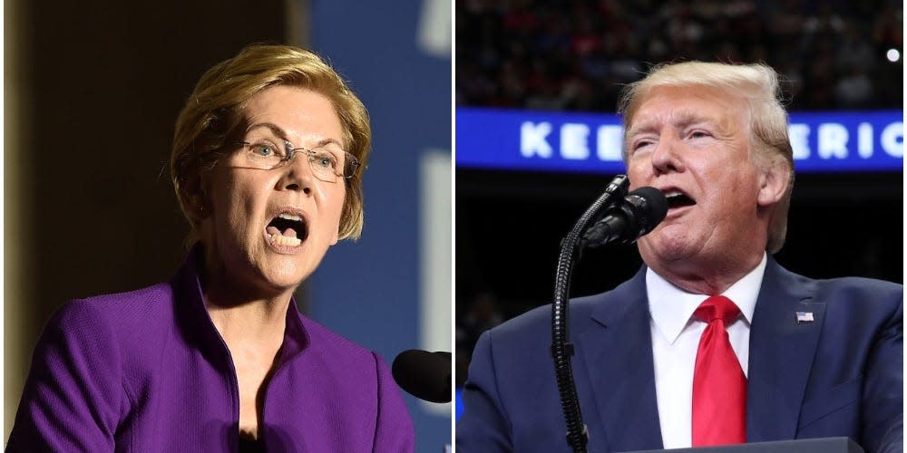 Elizabeth Warren and President Donald Trump.