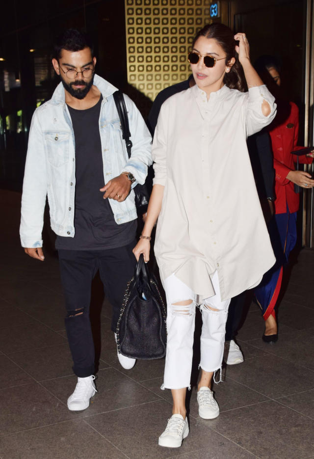 Airport Looks: Virat Kohli, Anushka Sharma Twinning In Monochrome