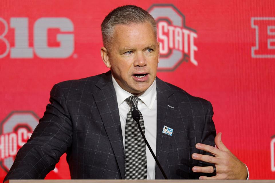 Ohio State coach Chris Holtmann speaks at a Big Ten press conference on Oct. 10.