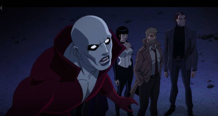 Deadman hovering in the air with Zatanna, John Constantine, and Jason Blood in the background in "Justice League Dark"