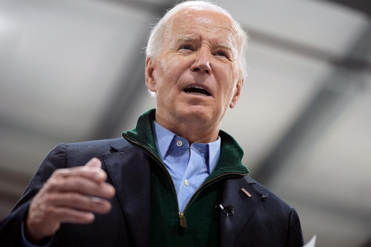 President Joe Biden speaks while visiting firefighters at the Allentown Fire Training Academy, Friday, Jan. 12, 2024, in Allentown, Pa. Earlier in the day, Biden had stopped into a trio of Pennsylvania stores to stress the value of small businesses and talk up his economic record. (AP Photo/Evan Vucci) ORG XMIT: PAEV251