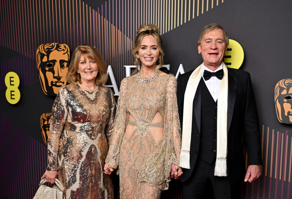 LONDON, ENGLAND - FEBRUARY 18: (L-R) Joanna Blunt, Emily Blunt and Oliver Simon Peter Blunt attend the EE BAFTA Film Awards 2024 at The Royal Festival Hall on February 18, 2024 in London, England. (Photo by Gareth Cattermole/BAFTA/Getty Images for BAFTA)<p>Gareth Cattermole/BAFTA/Getty Images</p>