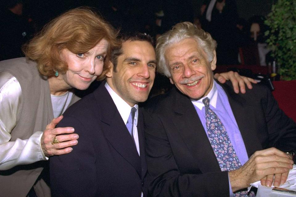 <p>Richard Corkery/NY Daily News Archive via Getty</p> Ben Stiller with his parents Jerry Stiller and Anne Meara in 1996