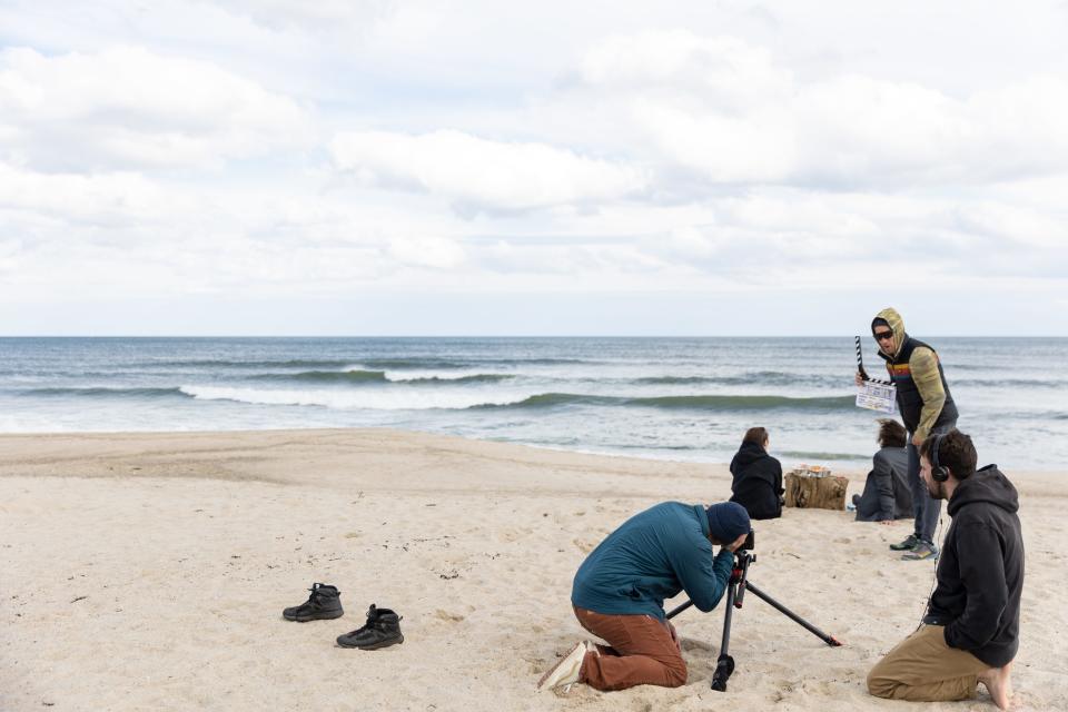 Setting up a scene from the independent film, "Strange Kindness," filmed on Cape Cod.