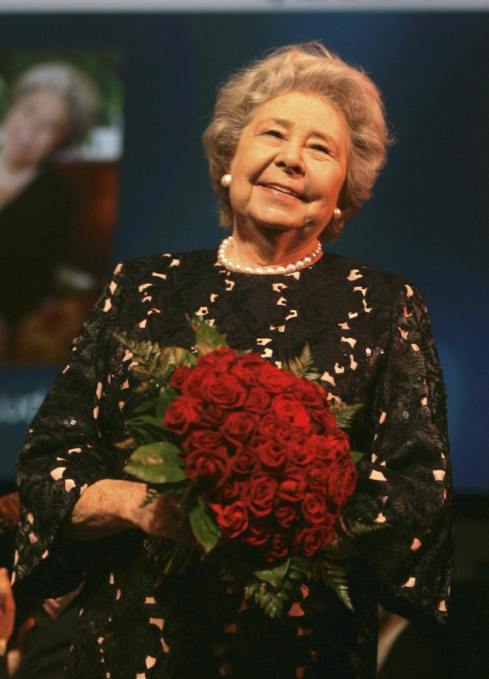 FILE - German born mezzo-soprano Christa Ludwig reacts after receiving the lifetime achievement award 2008 at the MIDEM Classical Awards during the 42nd MIDEM (International record music publishing and video music market) in Cannes, southern France, on Jan. 30, 2008. Ludwig, a renowned interpreter of Wagner, Mozart and Strauss who starred the world’s great stages for four decades, died Saturday her home in Klosterneuburg, Austria. She was 94. Her death was announced by the Vienna State Opera. (AP Photo/Lionel Cironneau, File)