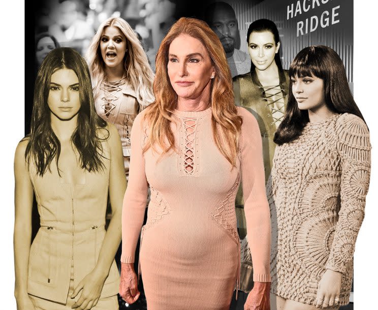 Caitlyn Jenner's look for the screening of <em>Hacksaw Ridge</em> in Los Angeles closely resembles dresses Jenner's daughters have worn in the past. (Photos: Getty Images)