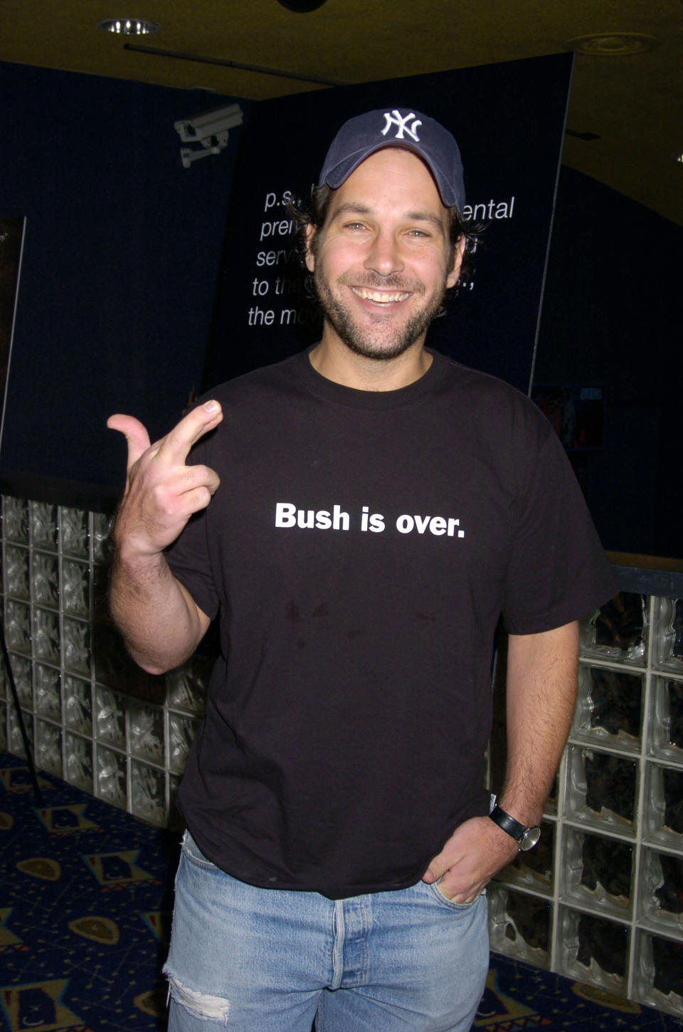 Paul smiling and wearing a "Bush is over" T-shirt