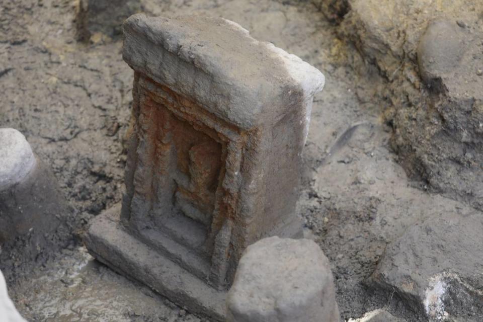 A tombstone found at the sacred site.