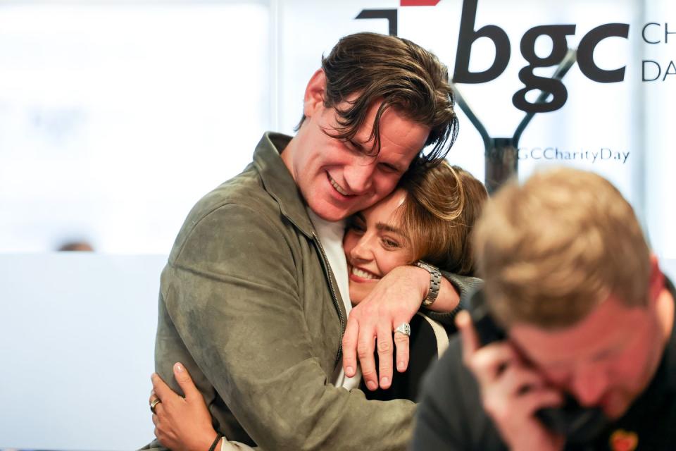 matt smith and jenna coleman share a hug