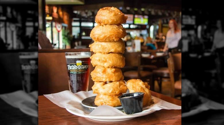 stacked onion rings in bar