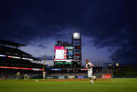 Philadelphia Phillies right fielder Nick Castellanos jogs to the dugout during a baseball game against the San Diego Padres, Wednesday, May 18, 2022, in Philadelphia. (AP Photo/Matt Slocum)