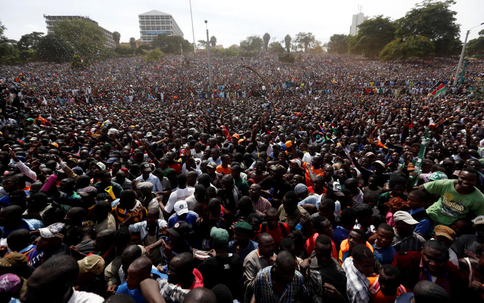 <p>Supporters of Kenyan opposition leader Raila Odinga of the National Super Alliance (NASA) coalition gather during a swearing-in ceremony of Odinga as the president of the PeopleÃ­s Assembly in Nairobi, Kenya, Jan. 30, 2018. (Photo: Thomas Mukoya/Reuters) </p>