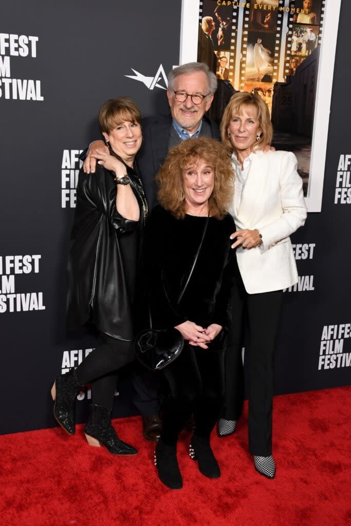 (Left to Right) Sue Spielberg, Anne Spielberg, Steven Spielberg and Nancy Spielberg make it a family affair at “The Fabelmans” Closing Night Gala Premiere during 2022 AFI Fest at TCL Chinese Theatre in Hollywood, California.