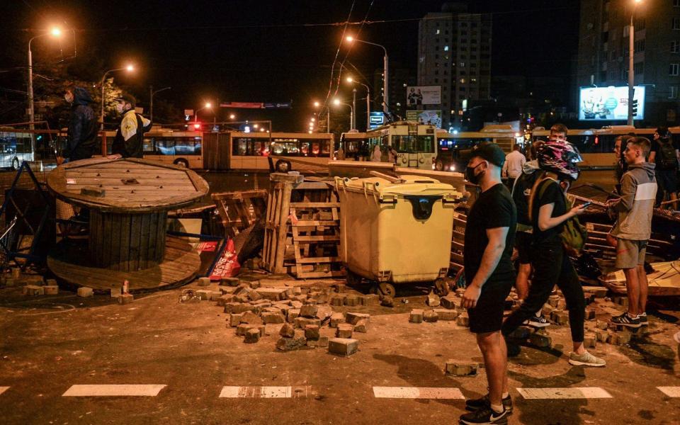 Protesters built makeshift barricades - YAUHEN YERCHAK/EPA-EFE/Shutterstock