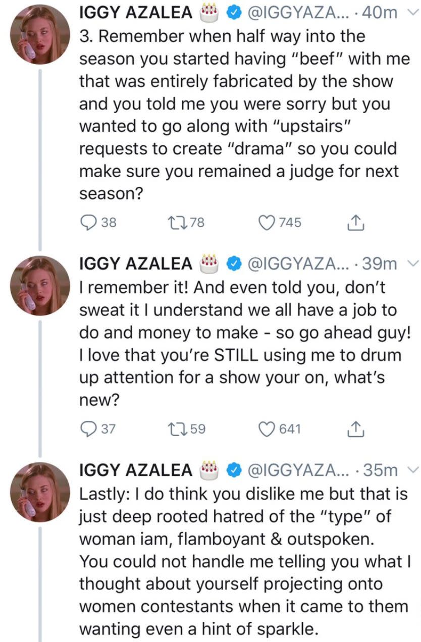 Iggy slammed her X Factor colleague in a series of since-deleted tweets