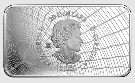 The obverse features a wormhole background and the effigy of Queen Elizabeth II by Susanna Blunt. Since 2003 Canada's currency has been using a portrait of Queen Elizabeth II designed by artist Blunt.