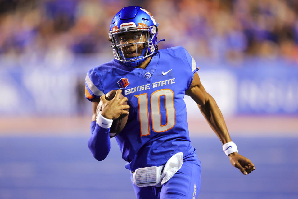 Boise State quarterback Taylen Green returns to lead the offense this year after taking over under center partway through last season. (AP Photo/Steve Conner)