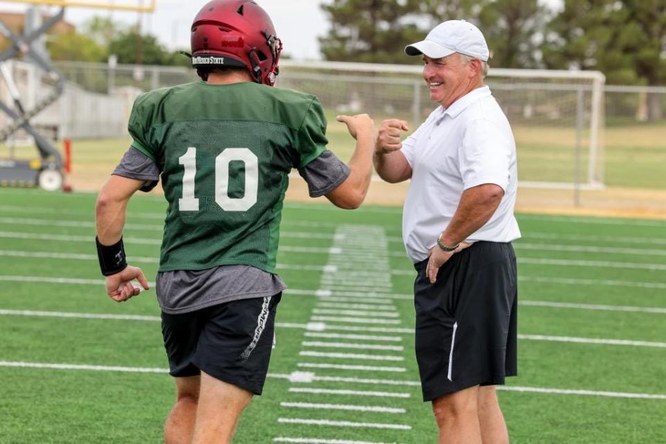 Former TCU football coach Gary Patterson is in Las Cruces visiting friend and longtime coaching colleague Jerry Kill at New Mexico State football camp.