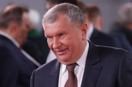 FILE PHOTO: Rosneft Chief Executive Igor Sechin is seen before Russian President Vladimir Putin's annual state of the nation address to the Federal Assembly in Moscow, Russia March 1, 2018. REUTERS/Maxim Shemetov/File Photo