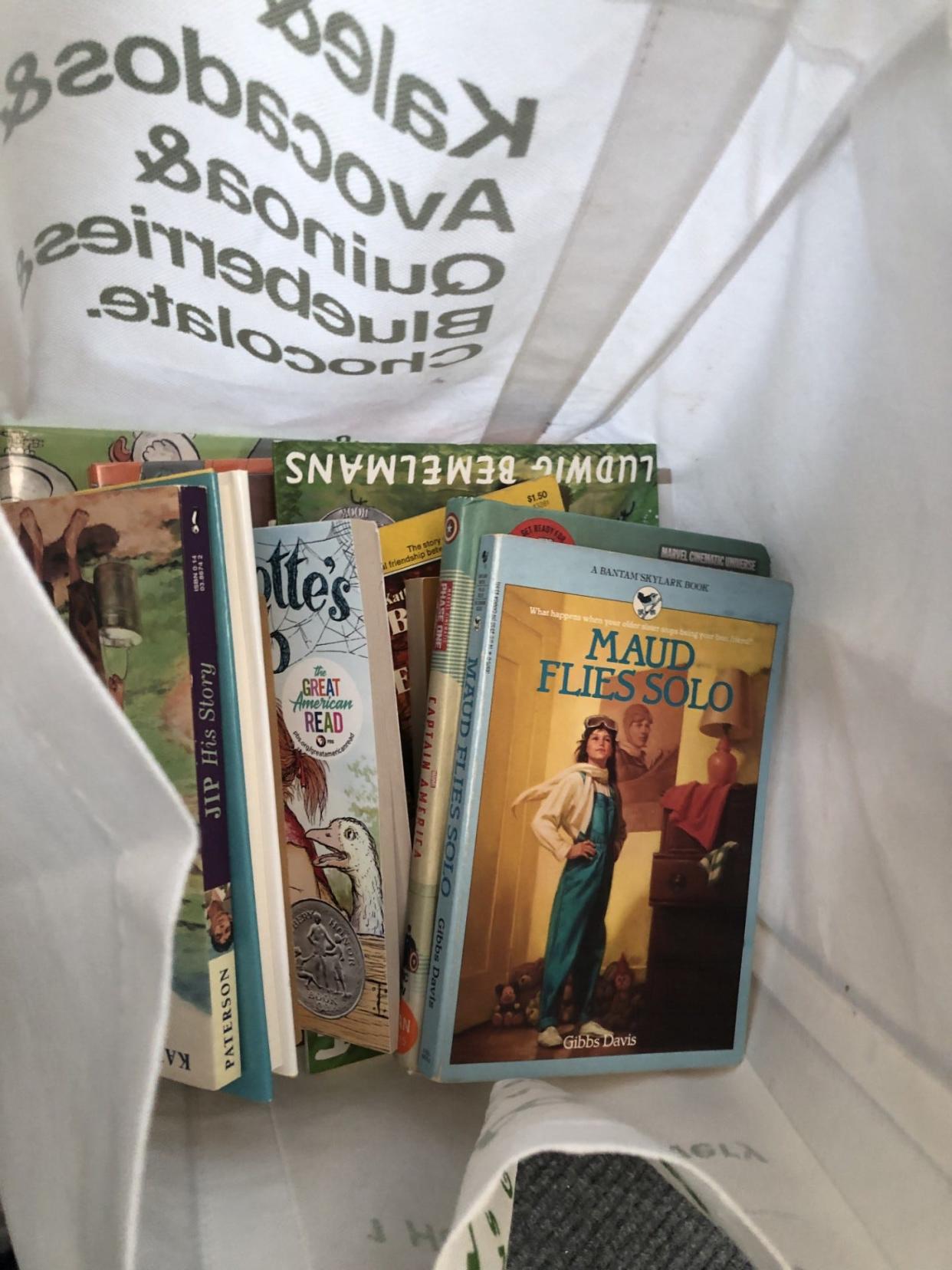 Some of the books Debbie Kelb purchased during the December 2023 sale at the Indy Library Store at the Library Services Center, 2450 N. Meridian St. Kelb regularly hits the sales to help stock the free library run by Optimist International in an Indianapolis park.