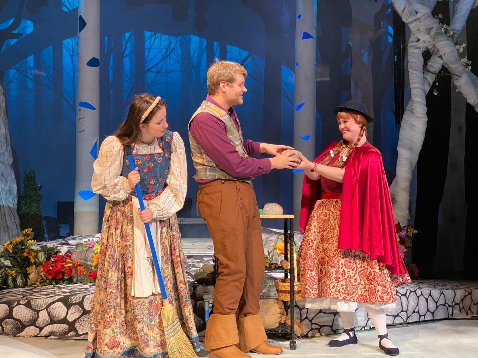 Lauren Janoschka (Baker’s Wife), Ian Keller (Baker), Wendy Cave (Little Red Riding Hood) perform as part of Ohio University Lancaster's production of "Into the Woods."