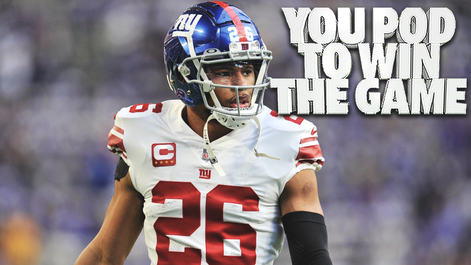 Jan 15, 2023; Minneapolis, Minnesota, USA; New York Giants running back Saquon Barkley (26) looks on during warmups before a wild card game against the Minnesota Vikings at U.S. Bank Stadium. Mandatory Credit: Jeffrey Becker-USA TODAY Sports