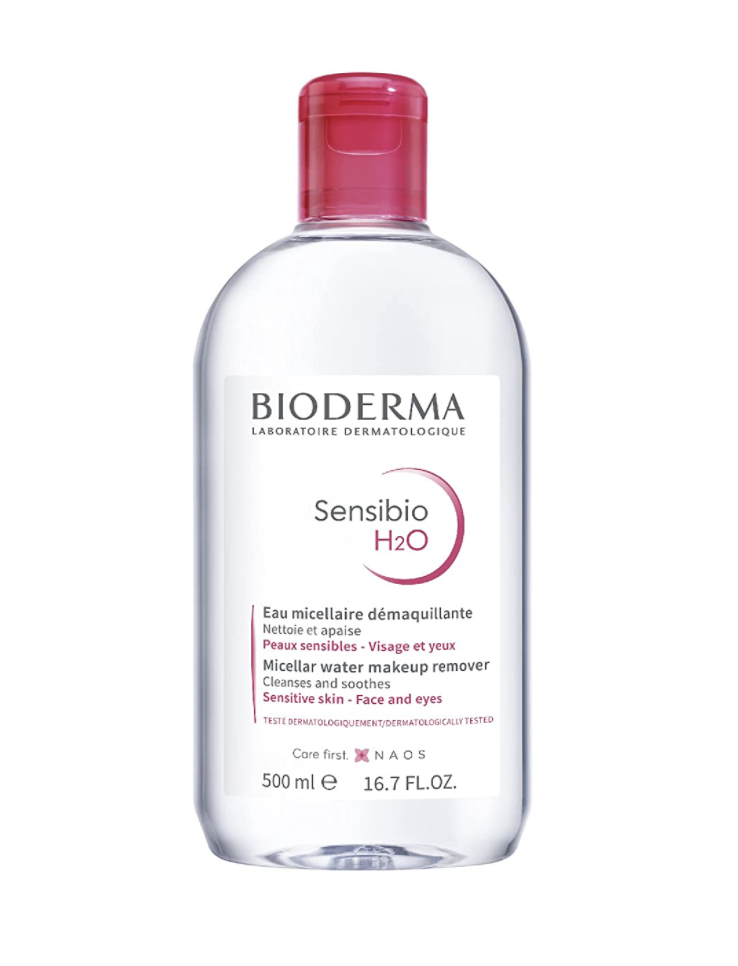 large pink and clear bottle of Bioderma Sensibio H2O Micellar Water Cleansing and Make-Up Remover (Photo via Amazon)