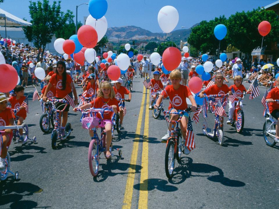 Kids riding bicycles at an Independence Day Parade, July 4, 1989.