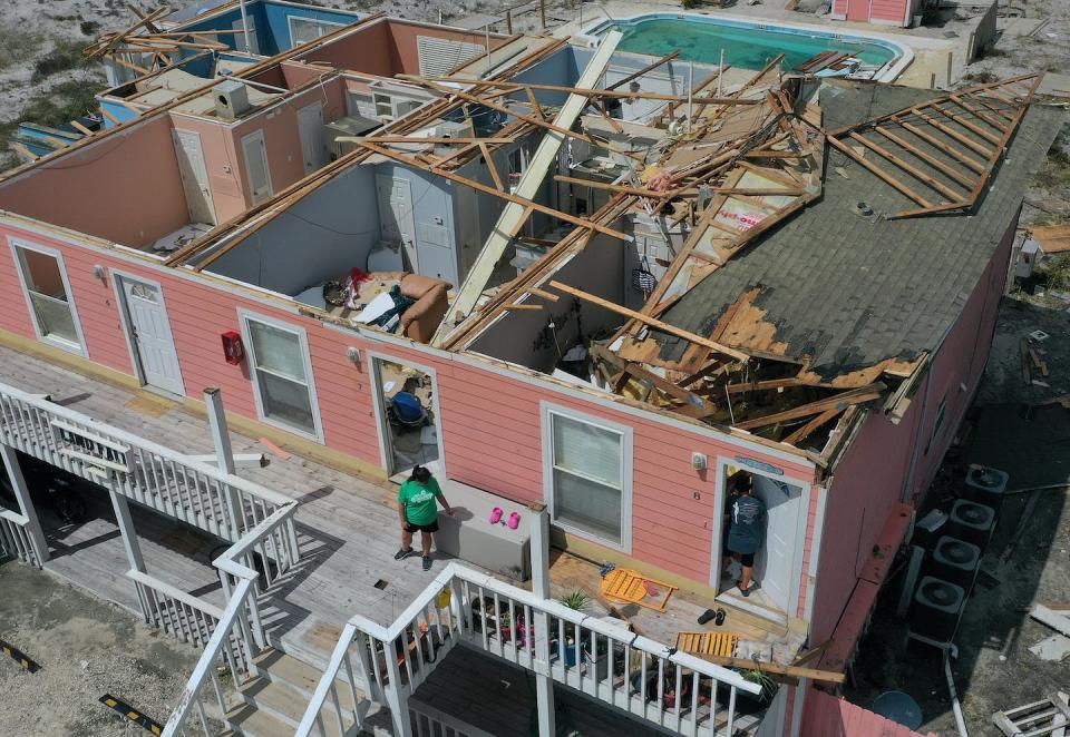Hurricanes cause so much damage, they can put small insurers out of business. <a href="https://www.gettyimages.com/detail/news-photo/an-aerial-view-from-a-drone-shows-jamie-cade-waiting-as-her-news-photo/1273167528?adppopup=true" rel="nofollow noopener" target="_blank" data-ylk="slk:Joe Raedle/Getty Images;elm:context_link;itc:0;sec:content-canvas" class="link ">Joe Raedle/Getty Images</a>