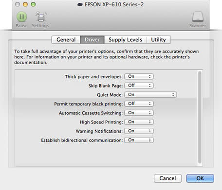 Epson XP-610 Driver Preferences