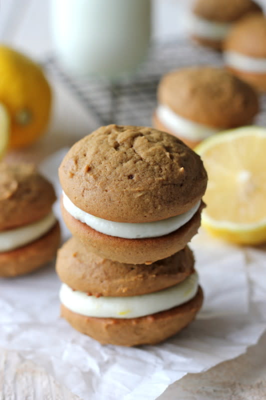 <p>Damn Delicious</p><p><strong>Get the recipe:<a href="https://damndelicious.net/2012/12/06/gingerbread-whoopie-pies-with-lemon-cream-cheese/" rel="nofollow noopener" target="_blank" data-ylk="slk:Gingerbread Whoopie Pies;elm:context_link;itc:0;sec:content-canvas" class="link rapid-noclick-resp"> Gingerbread Whoopie Pies</a></strong></p>