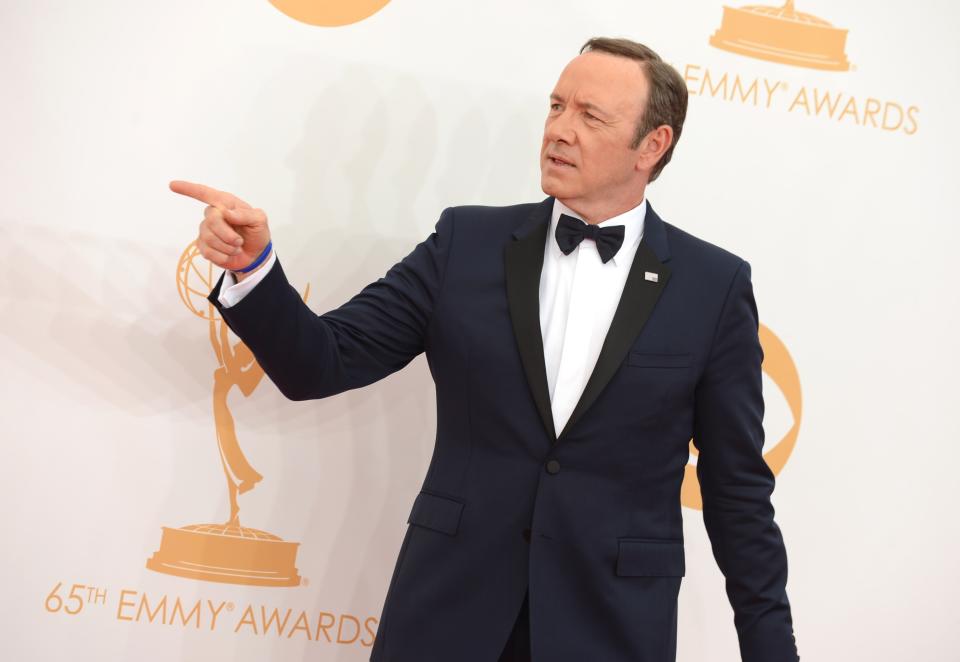 Kevin Spacey arrives at the 65th Primetime Emmy Awards at Nokia Theatre on Sunday Sept. 22, 2013, in Los Angeles. (Photo by Jordan Strauss/Invision/AP)