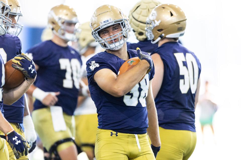 Notre Dame's Davis Sherwood during Notre Dame Fall Camp on Wednesday, July 26, 2023, at Irish Athletics Center in South Bend, Indiana.