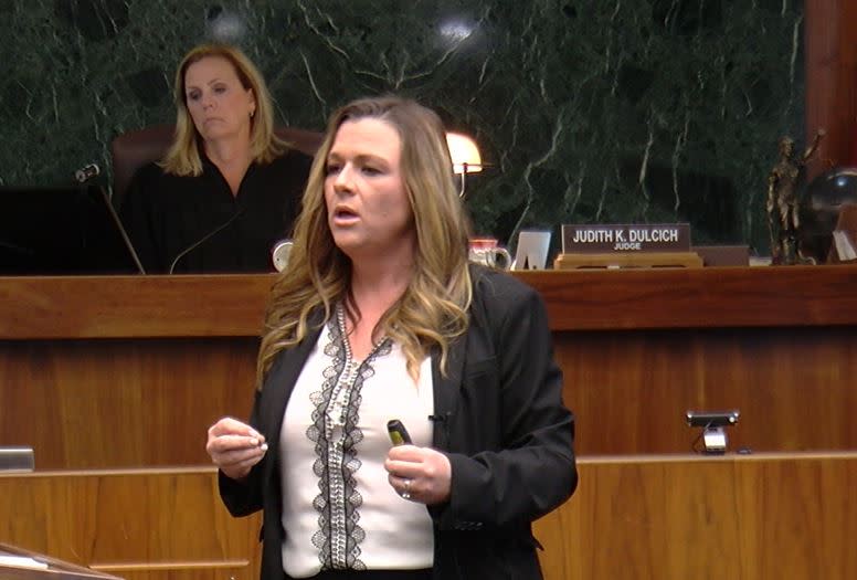 Prosecutor Stephanie Taconi presented her closing argument Wednesday in the murder trial of Anthony Williams. Judge Judith K. Dulcich is in the background.