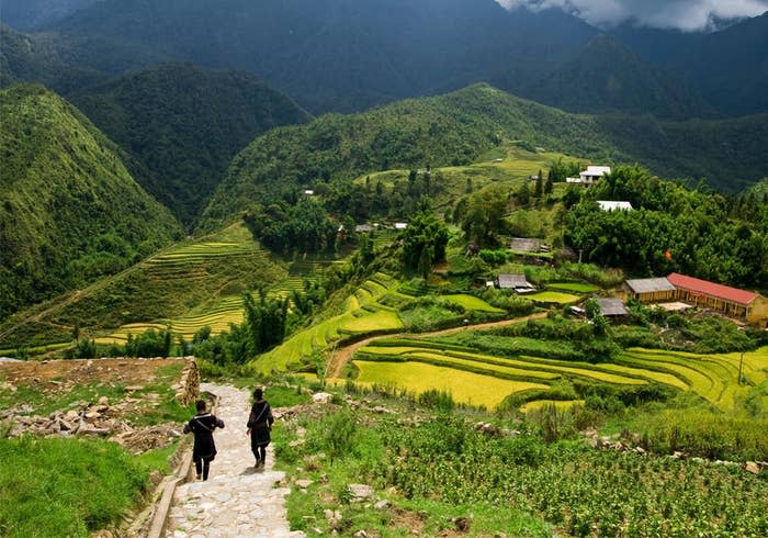 Villagers walking in Sa Pa.