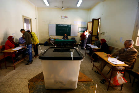 A ballot box is seen in a polling station during the second day of the referendum on draft constitutional amendments, in Cairo, Egypt April 21, 2019. REUTERS/Amr Abdallah Dalsh