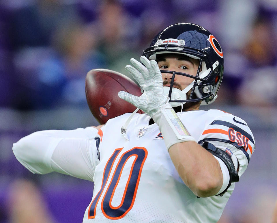 Mitch Trubisky will have competition if the Bears can bring in a veteran quarterback to push him along. (Adam Bettcher/Getty Images)