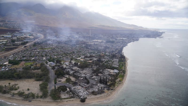 A wasteland of burned-out homes and obliterated communities is left on Aug. 10, 2023, in Lahaina, Hawaii.