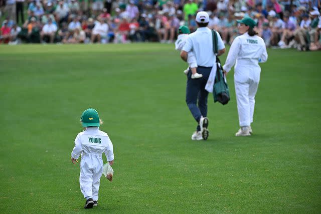 <p>Ben Jared/PGA TOUR via Getty</p> Cameron Young with his family on April 10, 2024 in Augusta, Georgia.