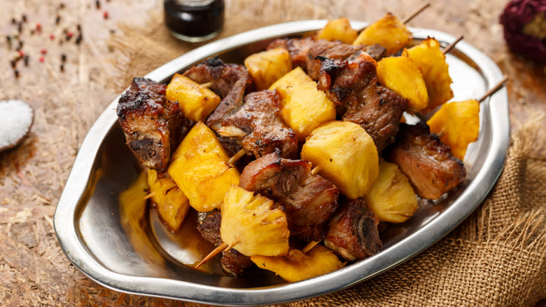 pineapple and meat skewers