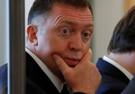 Russian aluminium tycoon Oleg Deripaska waits before the talks of Russian President Vladimir Putin with South Korean President Moon Jae-in at the Kremlin in Moscow, Russia June 22, 2018. REUTERS/Sergei Karpukhin/Files