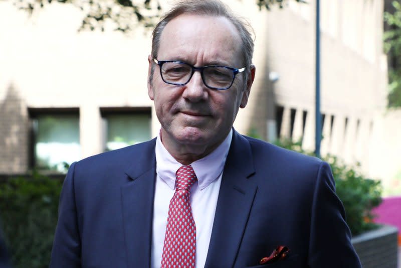 Kevin Spacey leaving Southwark Crown Court for lunch during his sexual misconduct trial after the Judge ordered the jury to retire for their verdict in London on July 26. File Photo by Hugo Philpott/UPI