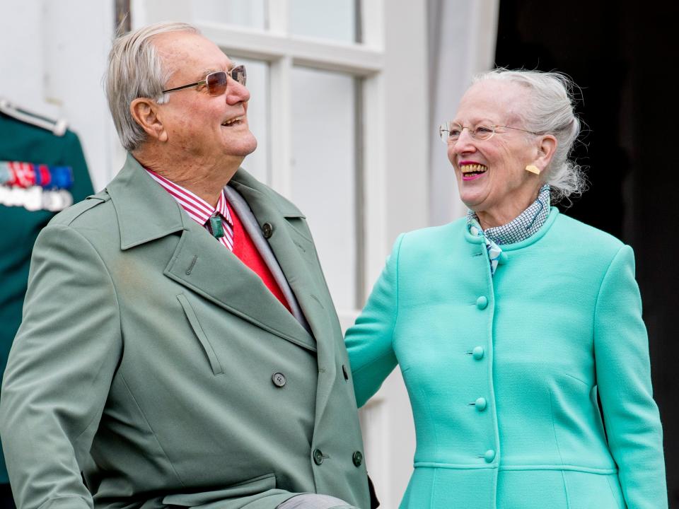 Queen Margrethe with her husband Prince Henrik of Denmark attend her 77th birthday celebrations at Marselisborg Palace on April 16, 2017 in Aarhus, Denmark.