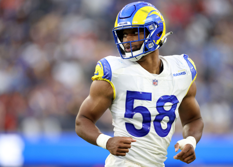 INGLEWOOD, CALIFORNIA - SEPTEMBER 12: Justin Hollins #58 of the Los Angeles Rams.