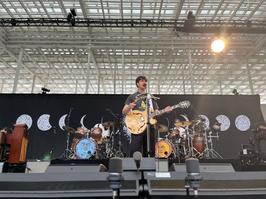 Vampire Weekend performs in Austin, Texas, during the total solar eclipse at Moody Amphitheater on April 8, 2024. (KXAN Photo/Avery Travis)